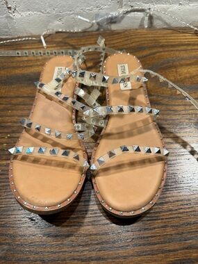 Steve Madden Clear-Strap Tan Studded Gladiator Sandals